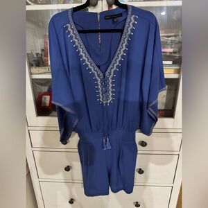 White House Black Market Blue Romper with Embroidery